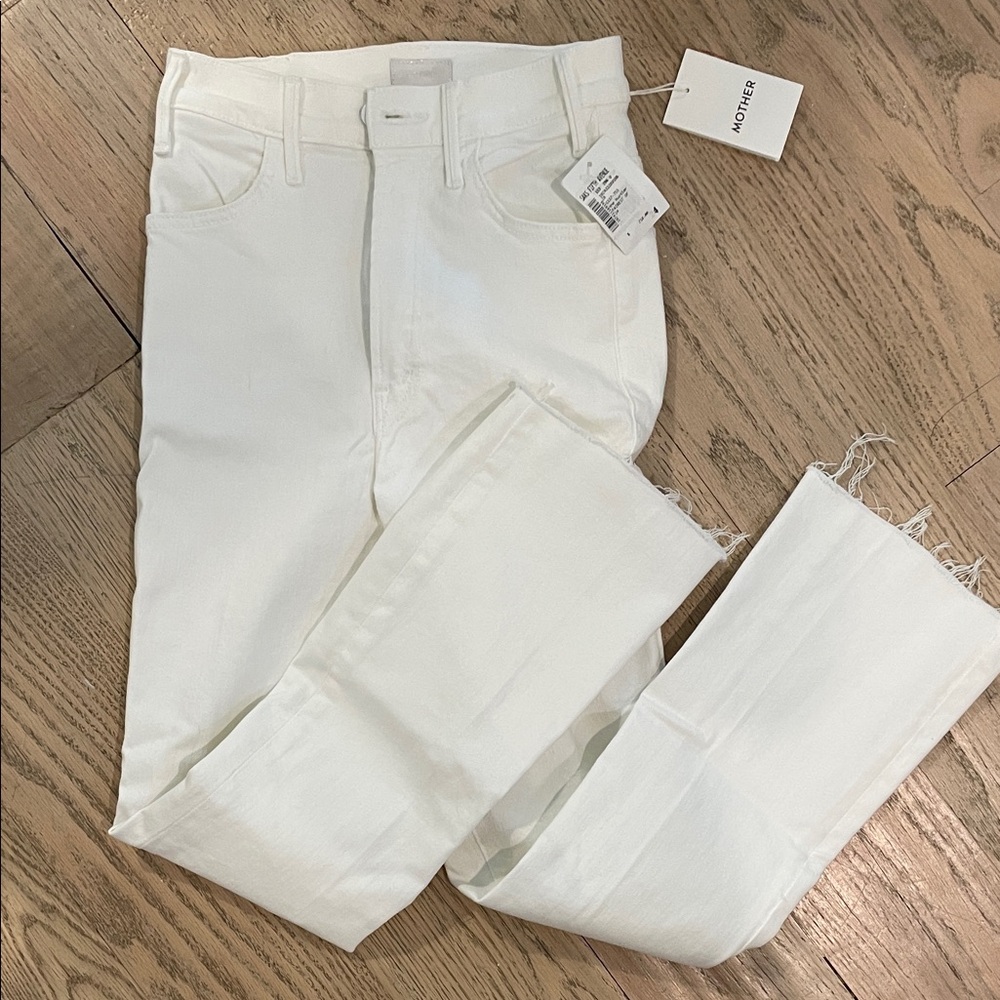 MOTHER Hustler Off-White Frayed Hem Jeans